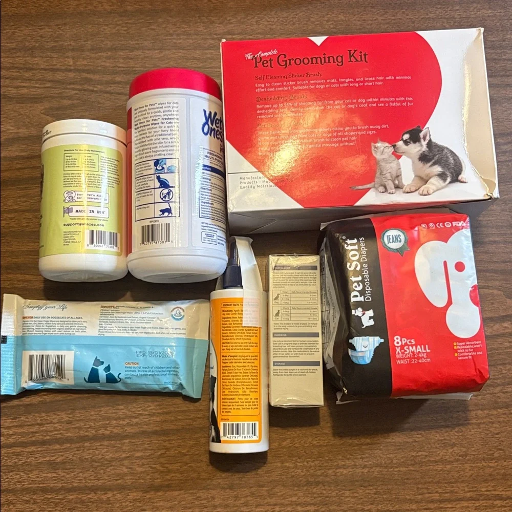 NEW Dog Grooming Kit Wet Ones Probiotics Ear Wipes Deodorizing Spray